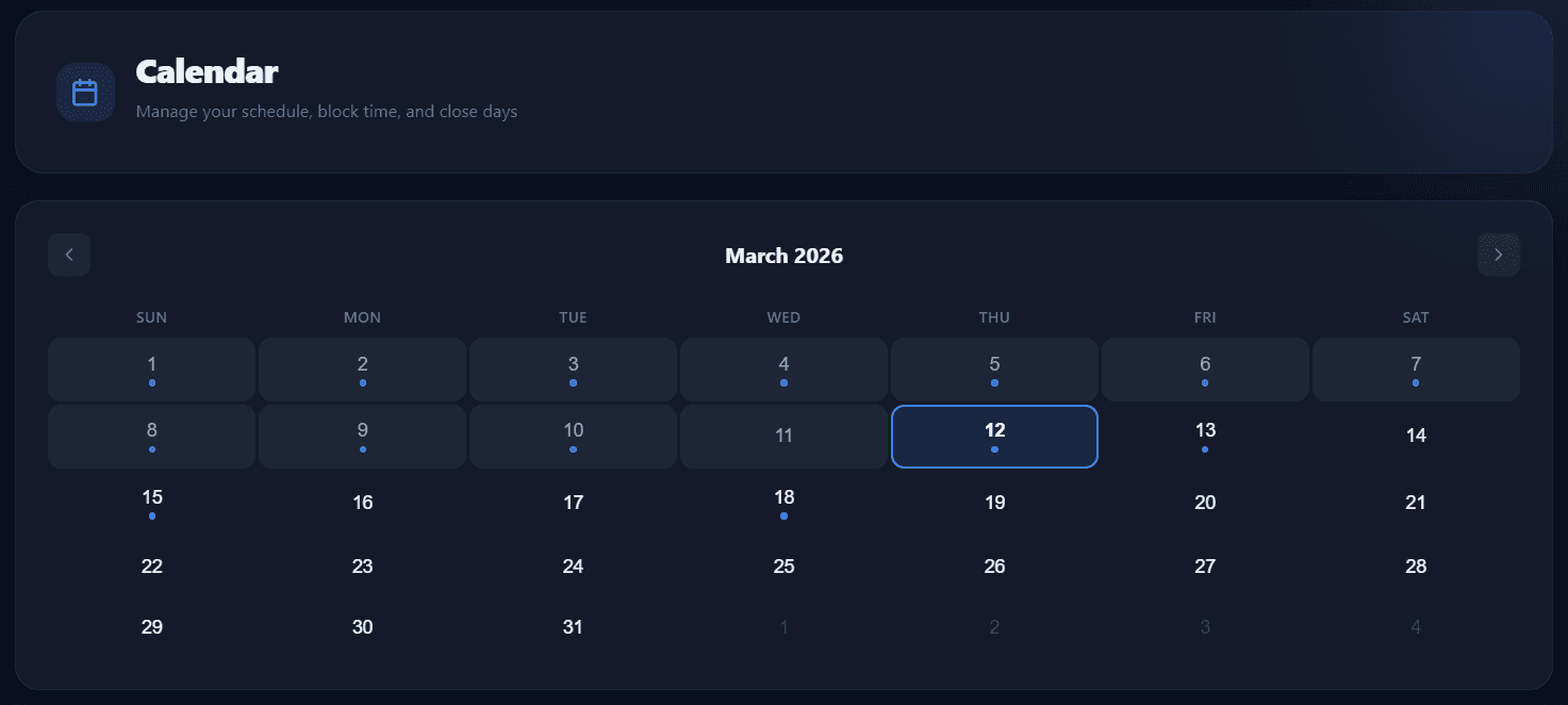 Shop calendar month preview